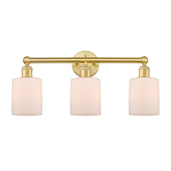 Cobbleskill 23 in. 3-Light Satin Gold Vanity Light with Glass Shade
