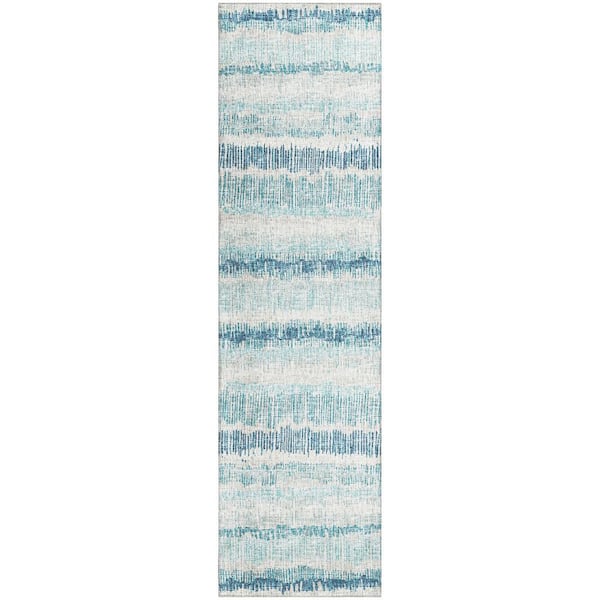 Addison Rugs Rylee Blue 2 ft. 3 in. x 7 ft. 6 in. Geometric Indoor/Outdoor Area Rug