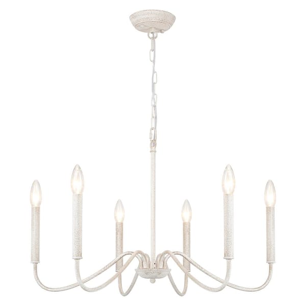 6-Light White Candle Design Hanging Linear Chandelier Lighting for Kitchen Island