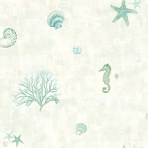 Boca Raton Teal Seashells Teal Wallpaper Sample