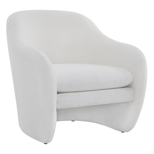Spruce & Spring Samuel White Fabric Barrel Accent Chair Modern Comfy Boucle Upholstered Armchair for Living Room or Bedroom