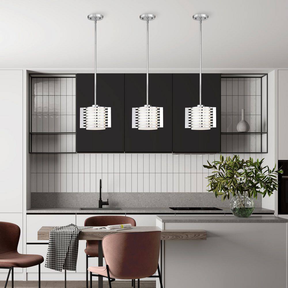 Hilliard Polished Chrome Mini Pendant with Satin Opal Glass