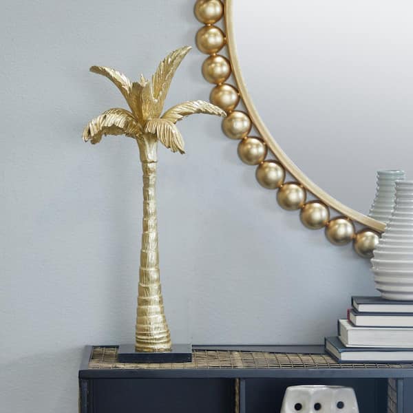 7 in. x 20 in. Gold Polystone Palm Tree Sculpture