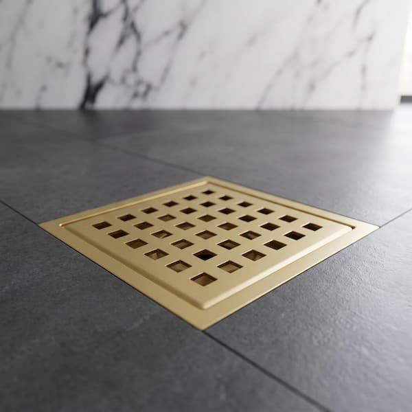 VIGO Elan 4 in. Square Shower Drain in Matte Brushed Gold