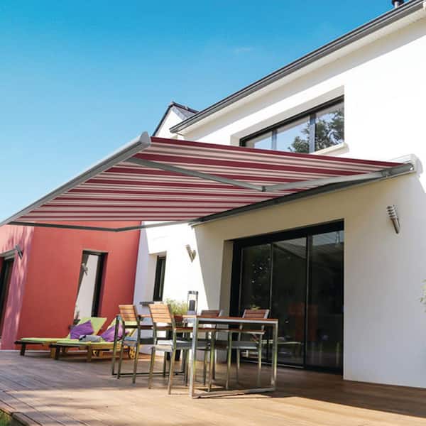 8 ft. Luxury Series Semi-Cassette Manual Retractable Patio Awning, Brick Red Beige Stripes (6 ft. Projection)