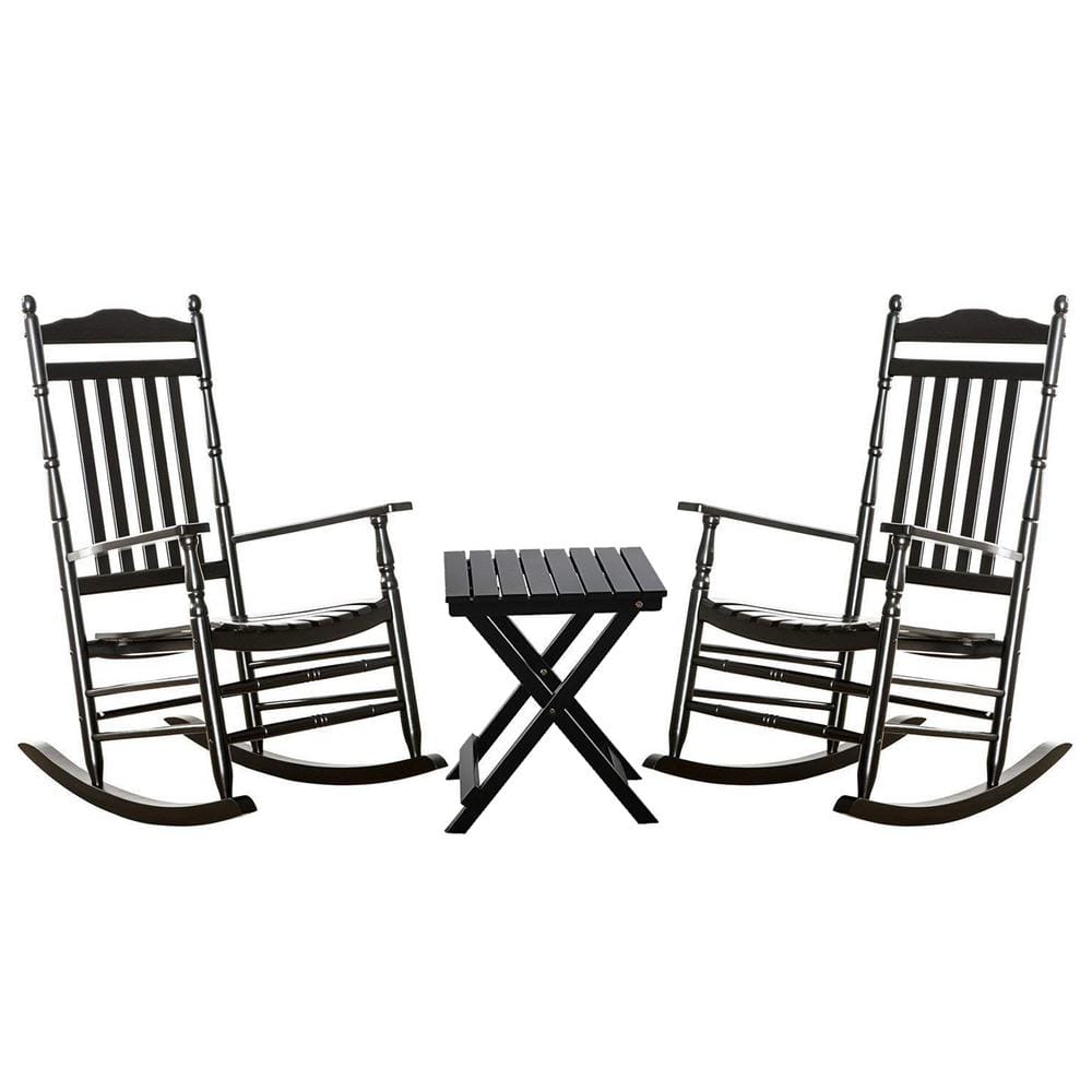 BplusZ Black Wood Outdoor Rocking Chair, Traditional Porch Patio Rocker