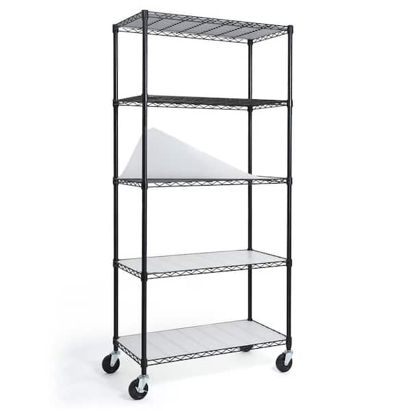 Steel Wire 5-Shelf Adjustable Heavy Duty Shelving Unit with Liner in Black (36 in. W x 76 in. H x 18 in. D)