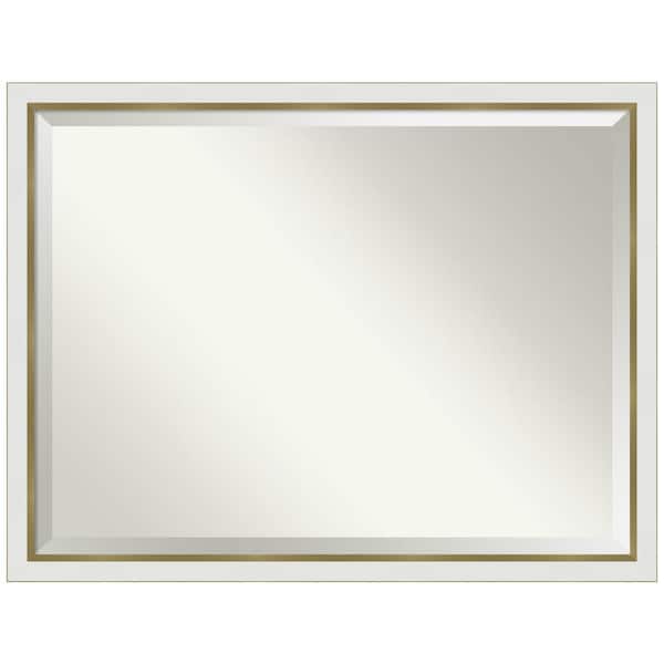 Amanti Art Eva 43 in. x 33 in. Modern Rectangle Framed White Gold Narrow Wall Mirror