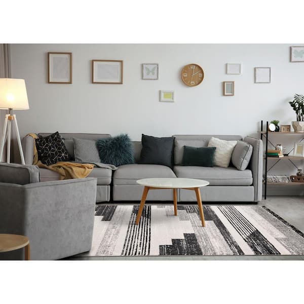Velora Collections 5 ft. x 8 ft. White Stripes, Tribal/Southwestern Indoor Area Rug