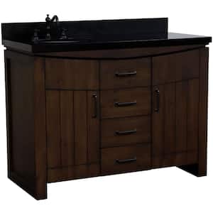48 in. W x 22 in. D x 36 in. H Single Vanity in Rustic Wood with Black Galaxy Granite Top with Left Side Basin