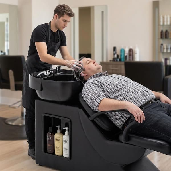 Seafuloy PU Leather Reclining Tilt Ergonomic Shampoo Bowl and