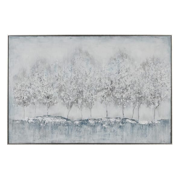 Litton Lane 1- Panel Tree Framed Wall Art with Silver Frame 32 in. x 47 in.