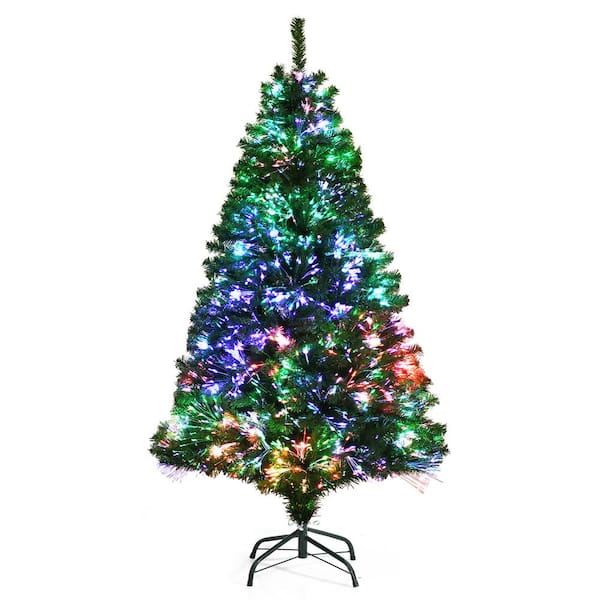Costway 5 ft. Green Pre-Lit Fiber Optic PVC Classic Artificial Christmas Tree with 449 Branch Tips