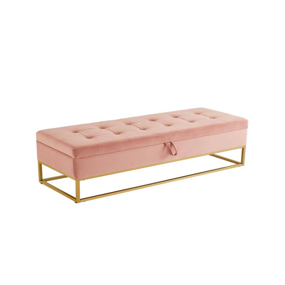 Harper & Bright Designs Pink 58.6 in. Metal Base Bedroom Bench ...