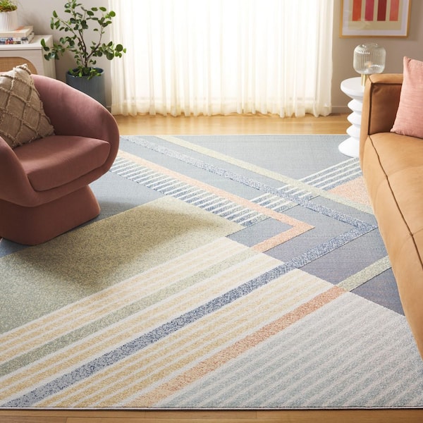 Sarasota Blue/Light Green 7 ft. x 7 ft. Abstract Geometric Indoor/Outdoor Square Area Rug