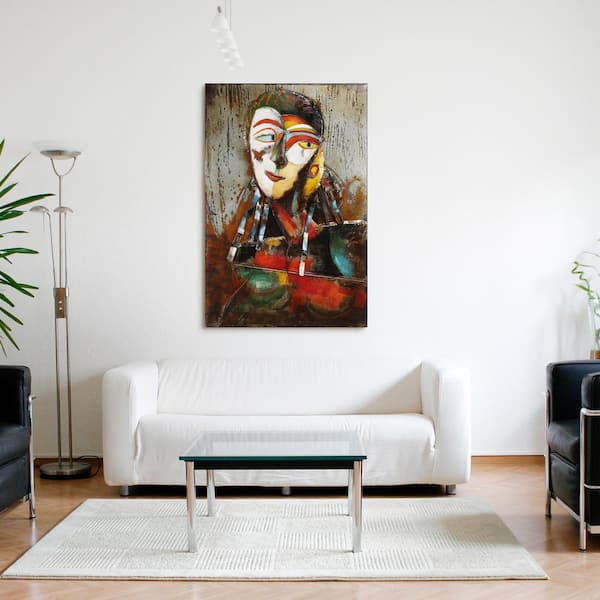 60 in. x 40 in. "Homme 1" Mixed Media Iron Hand Painted Dimensional Wall Art
