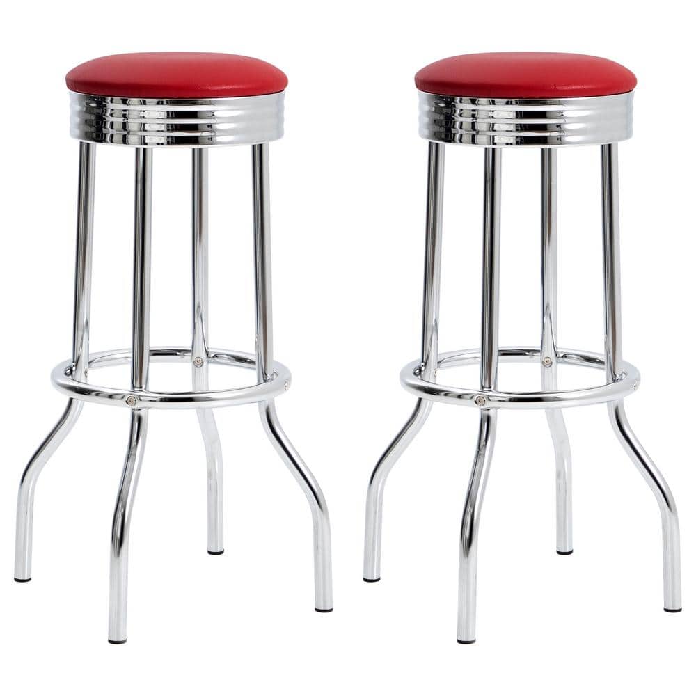 Coaster 30 in. H Red and Chrome Backless Metal Frame Swivel Bar