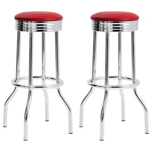 30 in. H Red and Chrome Backless Metal Frame Swivel Bar Stool (Set of 2)