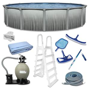 Martinique 18 ft. Round 52 in. Deep Hard Sided Above Ground Pool Package w/ Sand Filter, Ladder, Skimmer, Liner