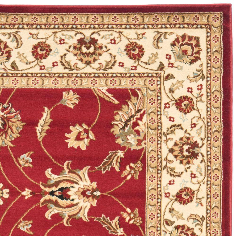 Red and Ivory Synthetic Safavid Style Area Rug, 6'7" Square