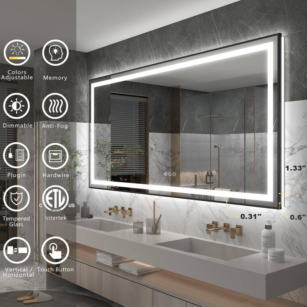 Oversized Matte Black Aluminum Frameless LED Vanity Mirror