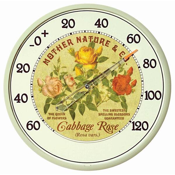 AcuRite 12.5 in. Cabbage Rose Analog Thermometer