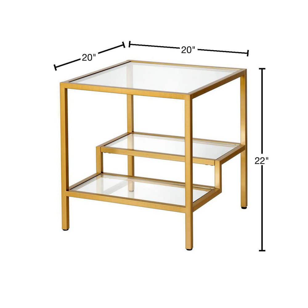 Lovett 20" Gold Metal and Glass Square Side Table