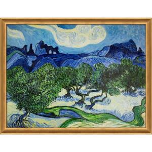 Olive with Alpilles in Background by Vincent Van Gogh Muted Gold Framed Nature Oil Painting Art Print 34 in. x 44 in.