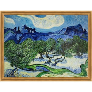 Olive with Alpilles in Background by Vincent Van Gogh Muted Gold Framed Nature Oil Painting Art Print 34 in. x 44 in.