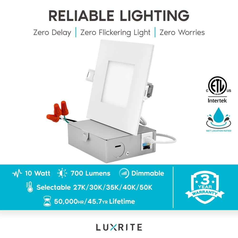 Modern 4-in Square Dimmable LED Recessed Downlight 6-Pack, White