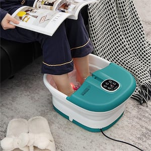 Folding Foot Spa Basin w/Heat Bubble Roller Massage Temp&Time Set Turquoise