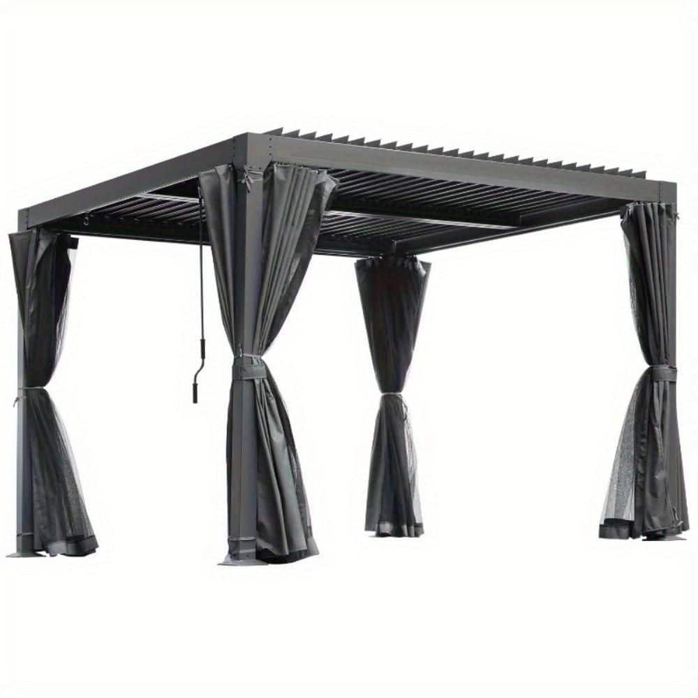 10 ft. x 10 ft. Outdoor Louvered Pergola with Curtains and Netting for Patio, Garden, Backyard, Dark Gray price history on PriceWatchPro