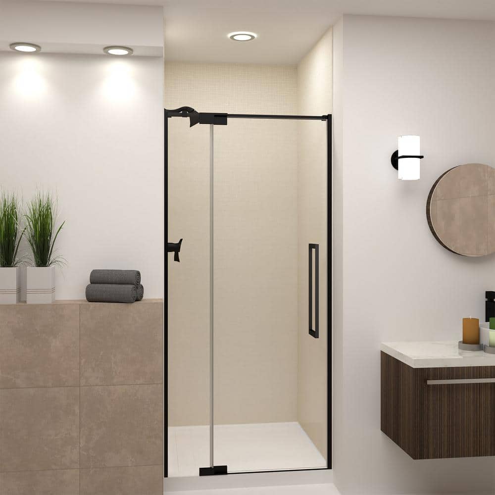 Matte Black 36" x 76" Frameless Pivot Shower Door with Clear Glass