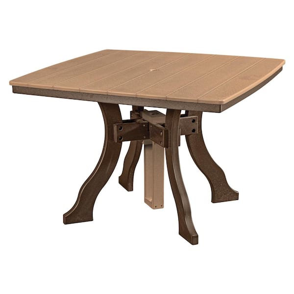 American Furniture Classics Adirondack Series Tudor Brown Frame Square High Density Plastic Dining Height Outdoor Dining Table