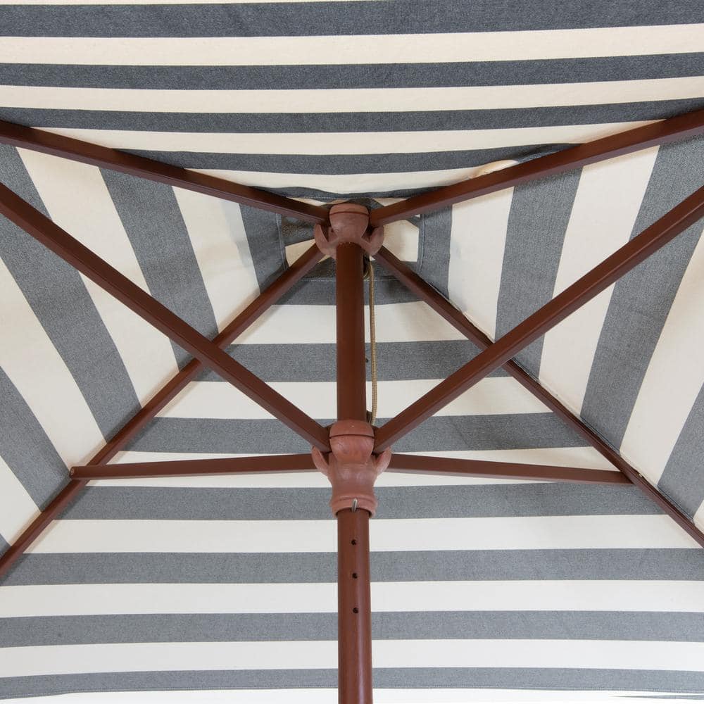 Modern Black and Ivory Stripe 6.5 ft Wood Market Umbrella