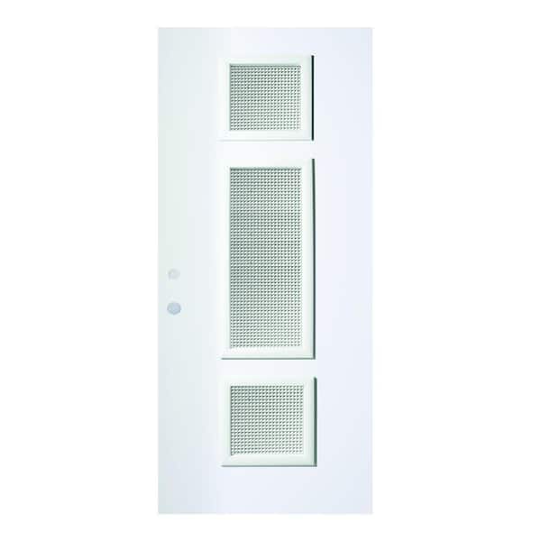 Stanley Doors 32 in. x 80 in. Marjorie Gingoshi 3 Lite Painted White Right-Hand Inswing Steel Prehung Front Door