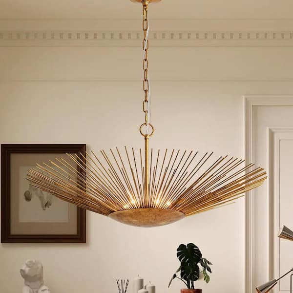 GM Pendant ライト(コッパー) (Menu) HUOKU Dopul 6-Light 31.9-inch Aged Distressed Brass Pendant Light