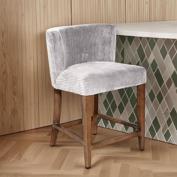 Benjara Wesy Graywash and Brown Wood Frame Counter Stool with Cushion