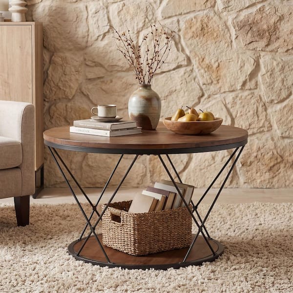 TRIBESIGNS WAY TO ORIGIN Rustic Brown 31.5 in. Solid Wood Round
