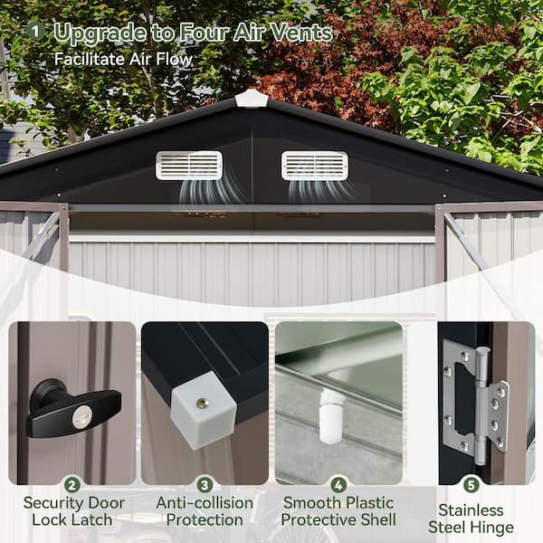Sizzim 12 ft. W x 10 ft. D Outdoor Metal Storage Shed with 4