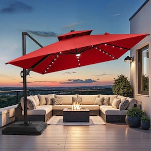 best cantilever patio umbrella 2019 Pellebant 10 ft. x 13.5 ft. Solar LED Double Top Offset Cantilever 360°  Rotation Tilt Patio Umbrella with Weighted Base in Black UB033PU86LBLK