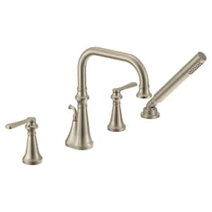 Colinet 2-Handle Deck-Mount Roman Tub Faucet Trim with Lever Handles Handshower and Valve Required in Brushed Nickel