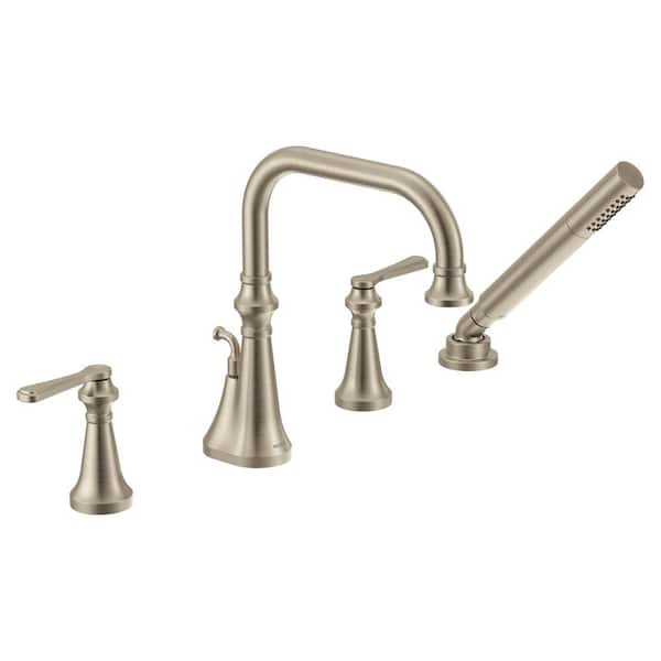 MOEN Colinet 2-Handle Deck-Mount Roman Tub Faucet Trim with Lever Handles Handshower and Valve Required in Brushed Nickel