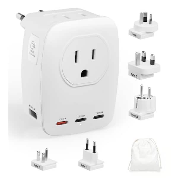 45-Watt GaN Universal Travel Adapter, 7-in-1 2000-Watt International Power Adapter with 3 USB-C(45W PD)/2 USB-A/2 AC