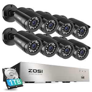 8-Channel 1080p 1TB DVR Surveillance System with 8-Wired Bullet Cameras