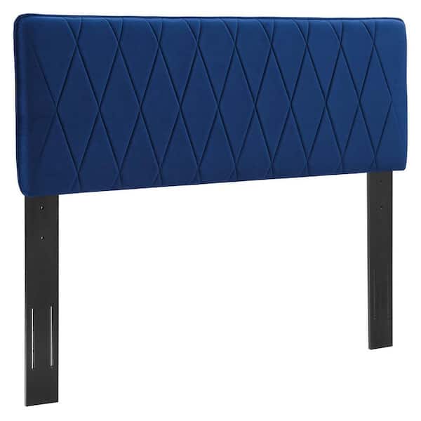 MODWAY Leila Adjustable Navy Performance Velvet King/California King Upholstered Headboard