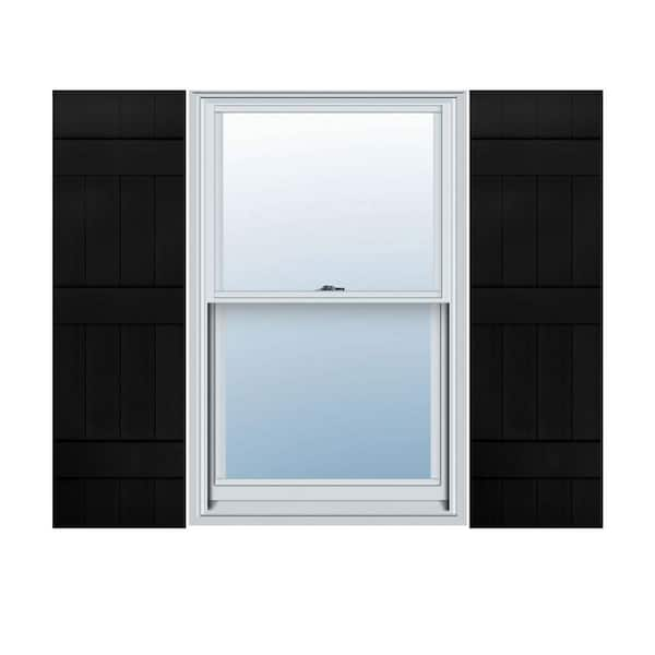 Ekena Millwork 14 in. x 66 in. Lifetime Vinyl Custom Four Board Joined Board and Batten Shutters Pair Black