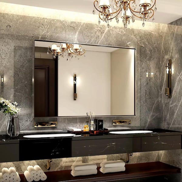 Staykiwi 36 in. W. x 30 in. H Rectangular Framed Wall Bathroom Vanity Mirror in Silver