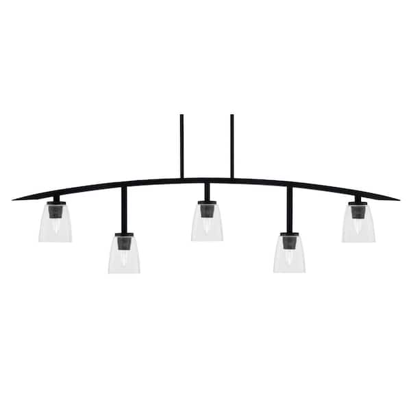 Unbranded Siena 5-Light Matte Black Billiard-Light with Clear Bubble Glass Shades