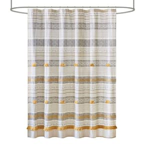 Stripe 72 in. x 72 in. Printed Cotton Shower Curtain in Yellow